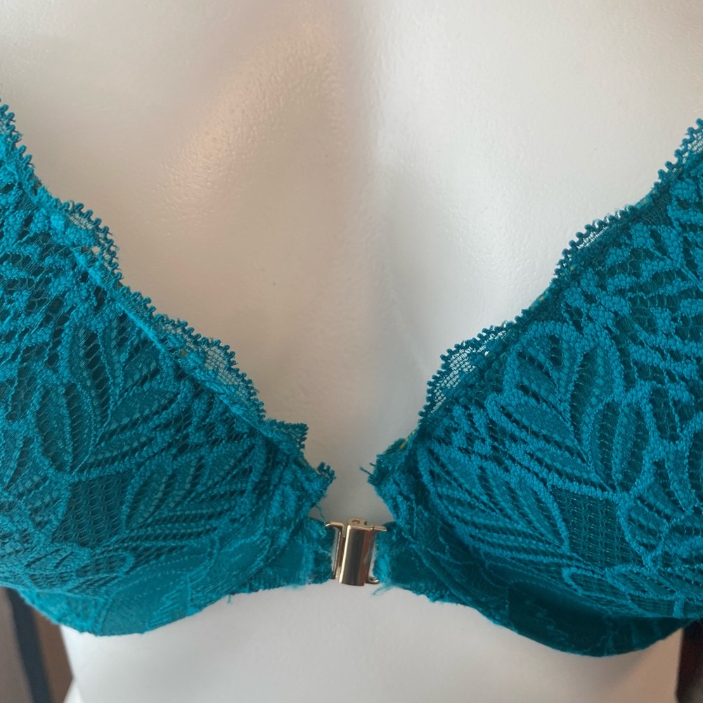 Auden Teal Lace Push Up Racerback Underwire Bra 34DD - Picture 2 of 5
